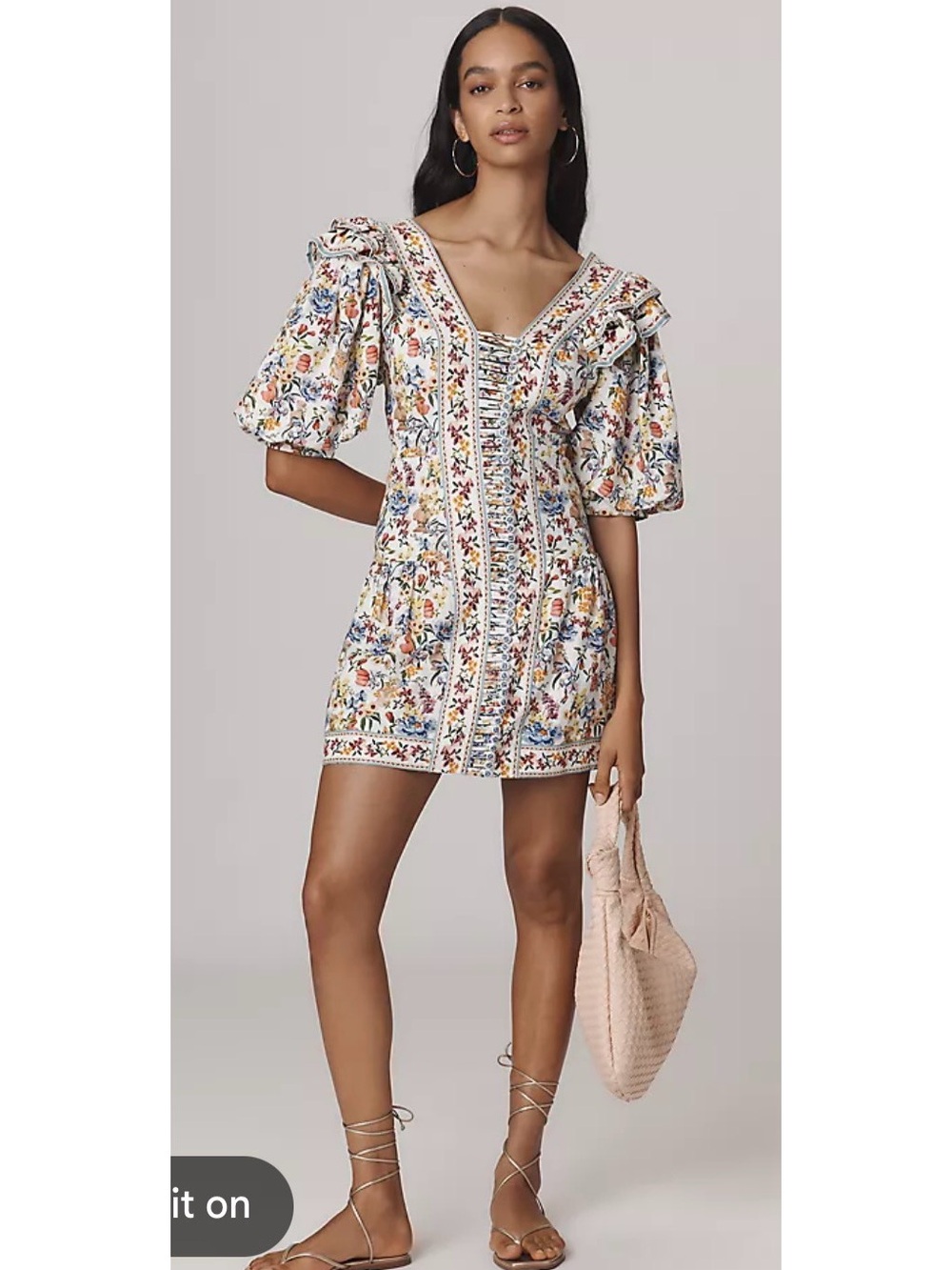 Floral  V-Neck Mini Dress in White
